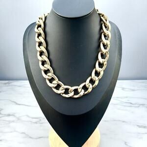 RJ Graziano Signed Link Necklace Gold Tone Chunky Cuban Style Curb Chain Vintage